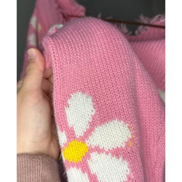 Just Polly Pink Daisy Flower Cropped Raw Hem Distressed Sweater Size Medium - Picture 11 of 11
